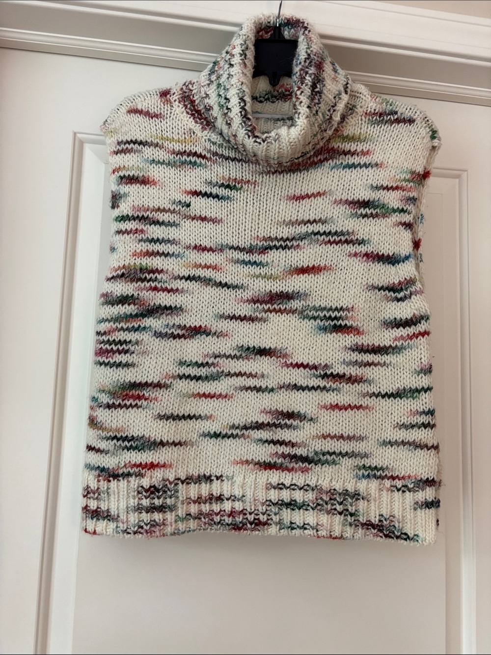 Sleeveless Cowl Neck Sweater in Cream With Multicolor Accents
